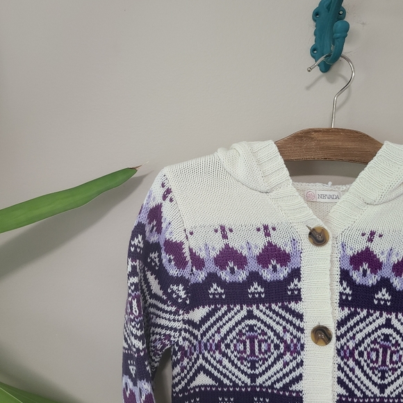 NEVADA | Purple & Cream Hooded Buttonup Cardigan - Picture 2 of 4